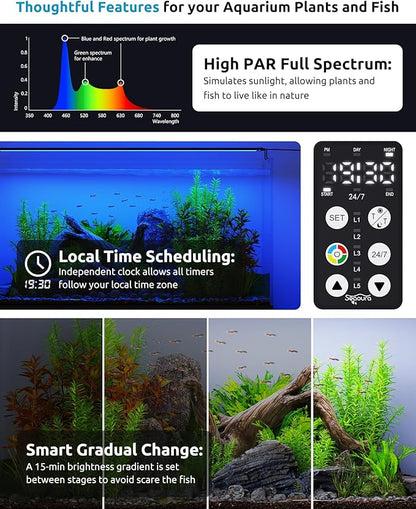 SEAOURA LED Aquarium Light, 24/7 Custom Timer, Power-Off Memory,7-Row LED 18-24in Full Spectrum Fish Tank Light, 8 Colors, 20 Brightness, Day&Night Cycle, Adjustable Mount for Freshwater Plant Growth