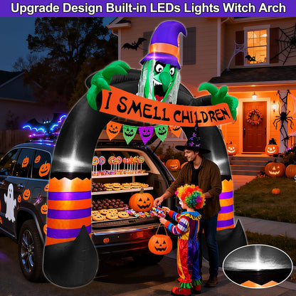 TURNMEON 6FT Halloween Inflatable Trunk or Treat Car Decoration Scary Witch Arch Holds Banner Build-in LED Blow up Car Decor SUV Halloween Outdoor Decorations Party Activities Lawn Yard