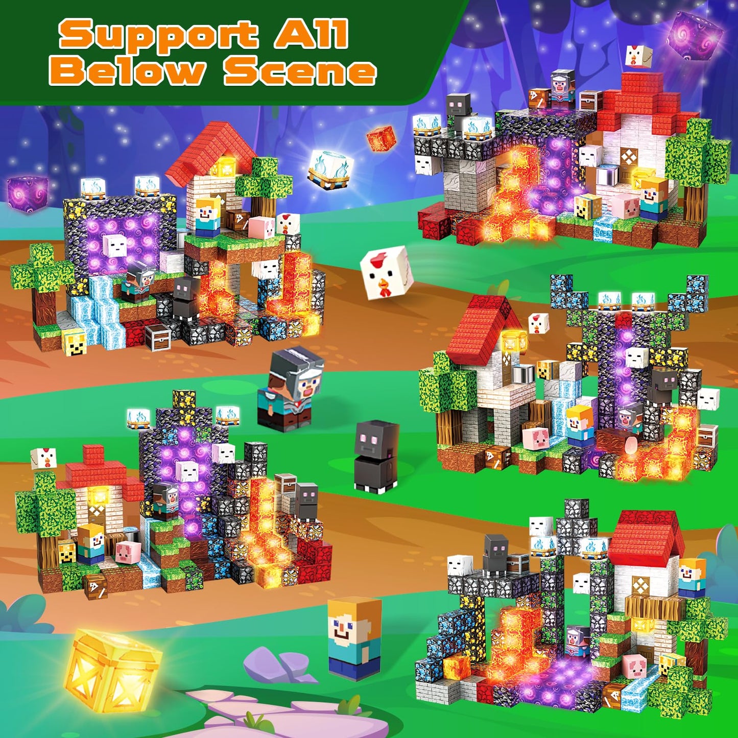 200 PCS Magnetic Blocks with Light Blocks - Magnet Toys for Kids, Boys and Girls, Magnetic Building Blocks Cubes, Stacking Magnets for Kids, for Boys and Girls Age 3+ Years Old