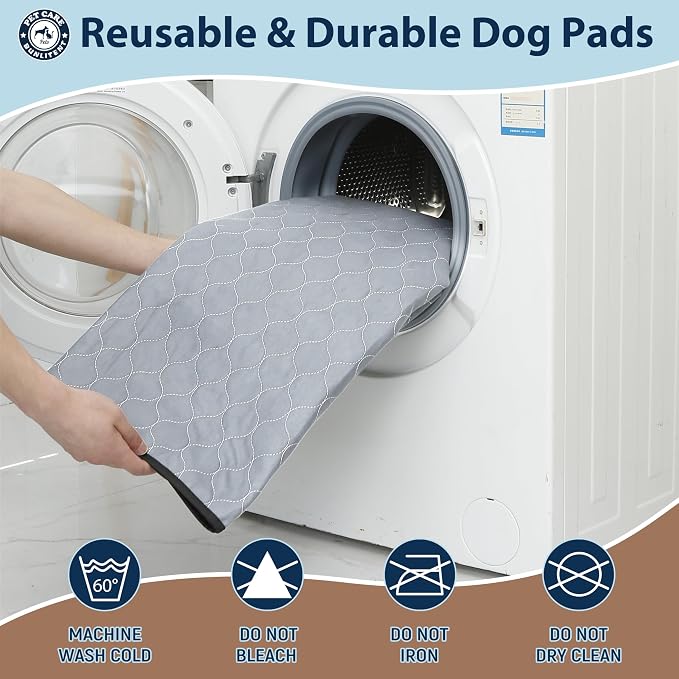Washable Pee Pads for Dogs, Reusable Puppy Pads 39x39, 3 Pack, White Grey | Reusable, Fast Absorbent, Waterproof, Non-Slip, For Whelping, Training, Incontinence & Potty, For Dog Playpen, Crate, Car