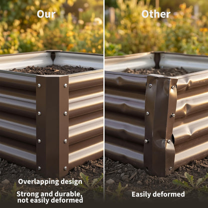 ActiveTrail 2 Pack Galvanized Raised Garden Bed Kit, Large Rectangular Metal Oval Raised Garden Beds, Outdoor Deep Root Box Planter for Gardening, Vegetables, Flowers, Herbs (4x2x1FT, Brown)