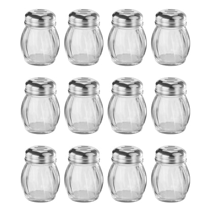 New Star Foodservice Glass Swirl Cheese & Crushed Red Pepper Shaker with Stainless Steel Slotted Top, 6-Ounce, Set of 12