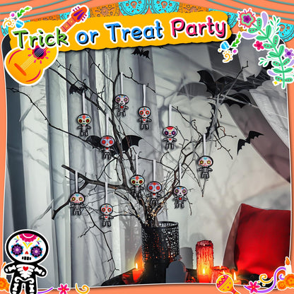 Remagr 12 Pcs Dia De Los Muertos Felt Ornaments, Mexcian Skeleton Halloween Ornaments for Day of The Dead Themed Party School Bags Indoor Outdoor Tree Hanging Decorations (Skull)