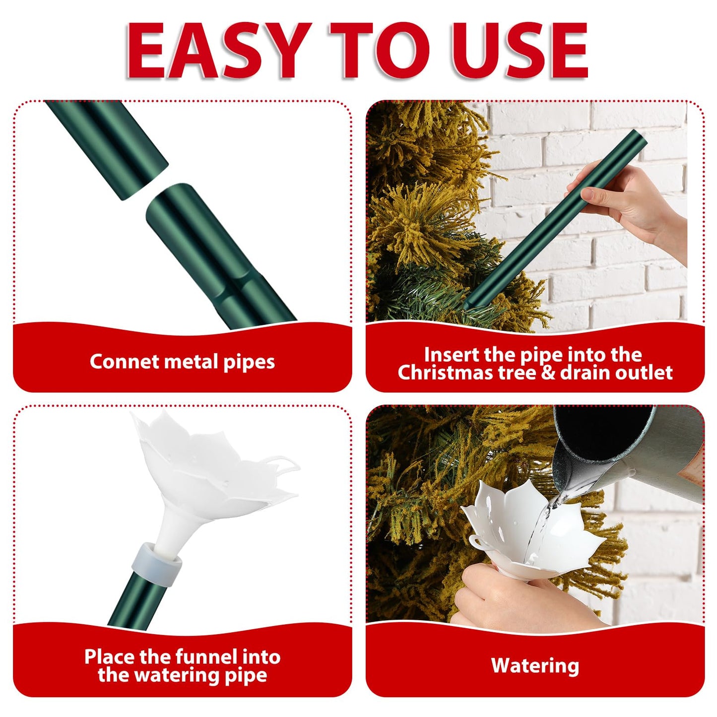 Tioncy Christmas Tree Watering System with Poinsettia Wide Opening Design Stainless Steel Christmas Tree Watering Funnel with Long Funnel Spout for Indoor and Outdoor Trees(White)