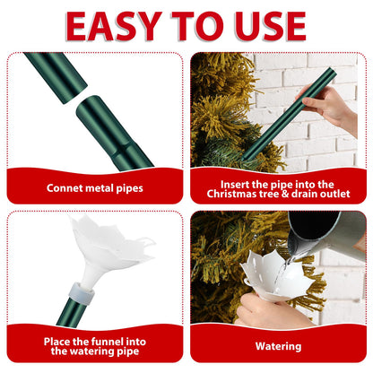 Tioncy Christmas Tree Watering System with Poinsettia Wide Opening Design Stainless Steel Christmas Tree Watering Funnel with Long Funnel Spout for Indoor and Outdoor Trees(White)
