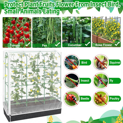 Garden Bird Netting Plant Cover for Cucumber Trellis, 52" x18''x66'' Insect Bird Barrier Garden Trellis Net with Zipper & Drawstring, Cucumber Trellis Netting Protection Cover for Protecting Plants