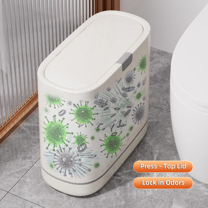 LavStow Bathroom Trash Can with Lid, 2.6 Gallon Slim Garbage Can with Inner Bucket, Press Top Bin, Plastic Narrow Wastebasket for Kitchen, Home, Office, Bedroom, Living Room