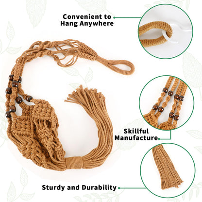 Augshy Jute Crochet Macrame Plant Hangers with Hooks, 2 Pack 35 Inch Natural Cotton Boho Indoor Outdoor Brown Planter Hanging Holder for Ceiling Balcony Porch Home Decor