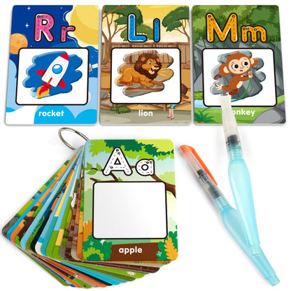 Coogam Water Coloring Alphabet Cards, Aqua Painting Water Drawing 26 Letters ABC Words, Montessori Educational Learning Toy Gift for 3 4 5 Year Old Kids