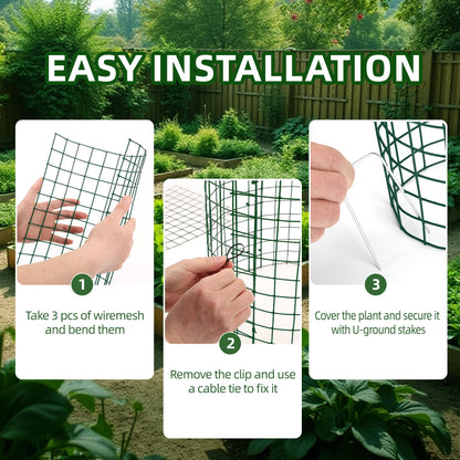 4 Sets of DIY Metal Plant Protectors from Deer, Garden Fencing Animal Barrier Size 11.8 * 12.9 inches, Mesh Plant Cage Chicken Wire Cloche for Plants with Stakes and Nylon Cables