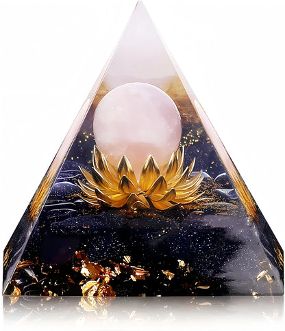 EternalOrgone New Inspirational Crystal Pyramid Orgone Pyramids Flower of Life Rose Quartz with Blue Standstone Reiki Charged Energy Pyramid Generator for Protection Meditation Orgonite Pyramids