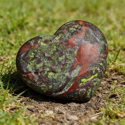 SMQ 60mm Dragon Blood Jasper Heart Crystal Worry Stone for Anxiety Large Polished Natural Healing Crystals Reiki Heart Rock for Healing,Meditation & Home Decor