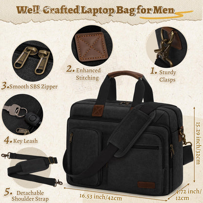 Mens Laptop Messenger Bag 15.6 Inch Canvas Briefcase Waterproof Vintage Computer Bag Shoulder Bag Satchel Bags for Work College Travel
