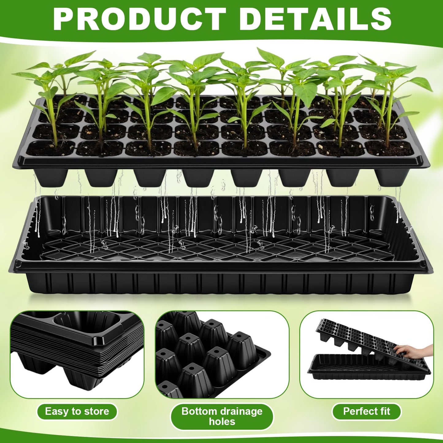 Vesici 32 Pack Seed Starter Trays, 32 Cell Seedling Trays with 1020 Flat Tray, Deep Plug Nursery Plant Pots for Germination, Water Collection, Indoor Outdoor Seed Starting & Transplanting