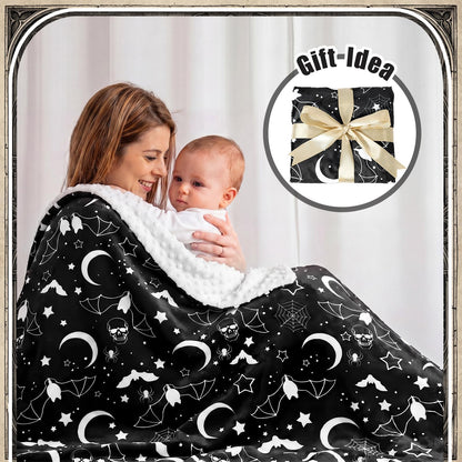 Gilprop Halloween Gothic Baby Blanket Soft Bat Moon Flannel Newborn Gothic Throw Blanket Goth Stuff for Newborn Girls Boys Nursery Halloween Bedroom Sofa Crib Decor 40 x 30 Inch