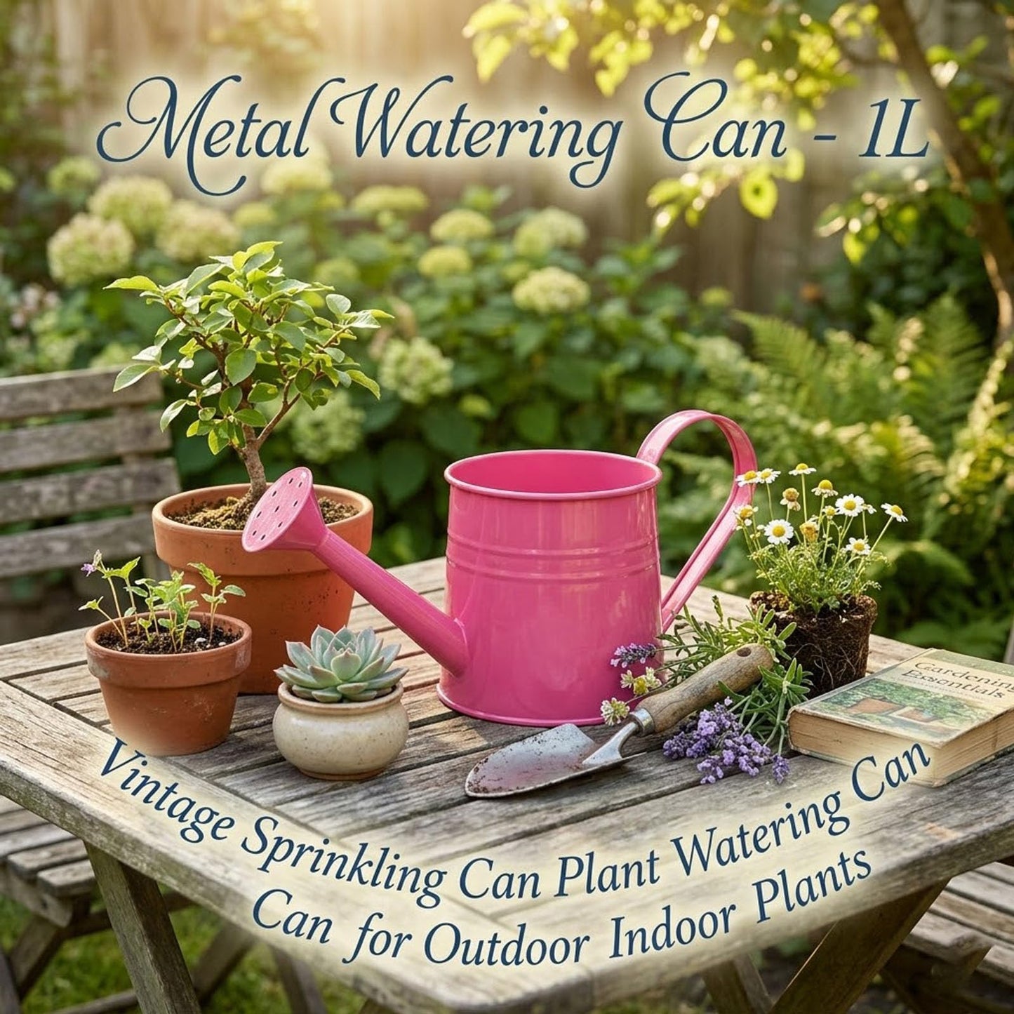 Small Metal Watering Can - 1L Metal Flower Garden Watering Can, Gardening Tool Accessories for Outdoor Indoor Plants Lawn (Blue)