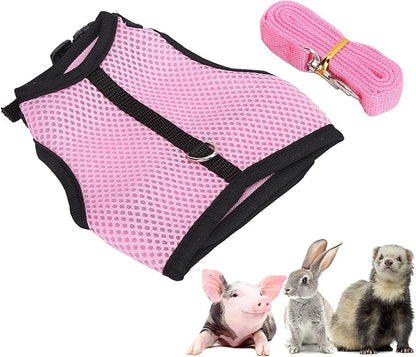 Pet Pink Mesh Traction Harness Chest Back with Leash for Rabbit Guinea Pig Pet Supply(L-Pink)