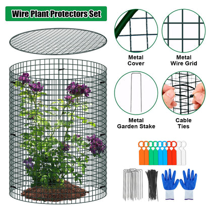 10 Pack Wire Plant Protector with Cover, 16"x12" Detachable Metal Plant Protectors Mesh, Garden Plant Protectors for Shrubs Flowers Vegetables to Keep Rabbit & Chicken Animals Out