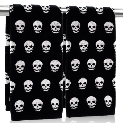 Whaline Halloween Skull Hand Towels Black White Cotton Bathroom Towel Absorbent Bath Towel for Drying Cleaning Cooking, 29.5 x 13.4 Inch, 2Pcs