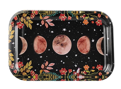 Moon Phase Rolling Tray for Women - Cute Celestial Large 11" X 7" Spiritual Astrology Tobacco Smoking Accessories for Girls Gift - Vanity Stone Crystal Holder - Witch Spiritual Decor for Teens