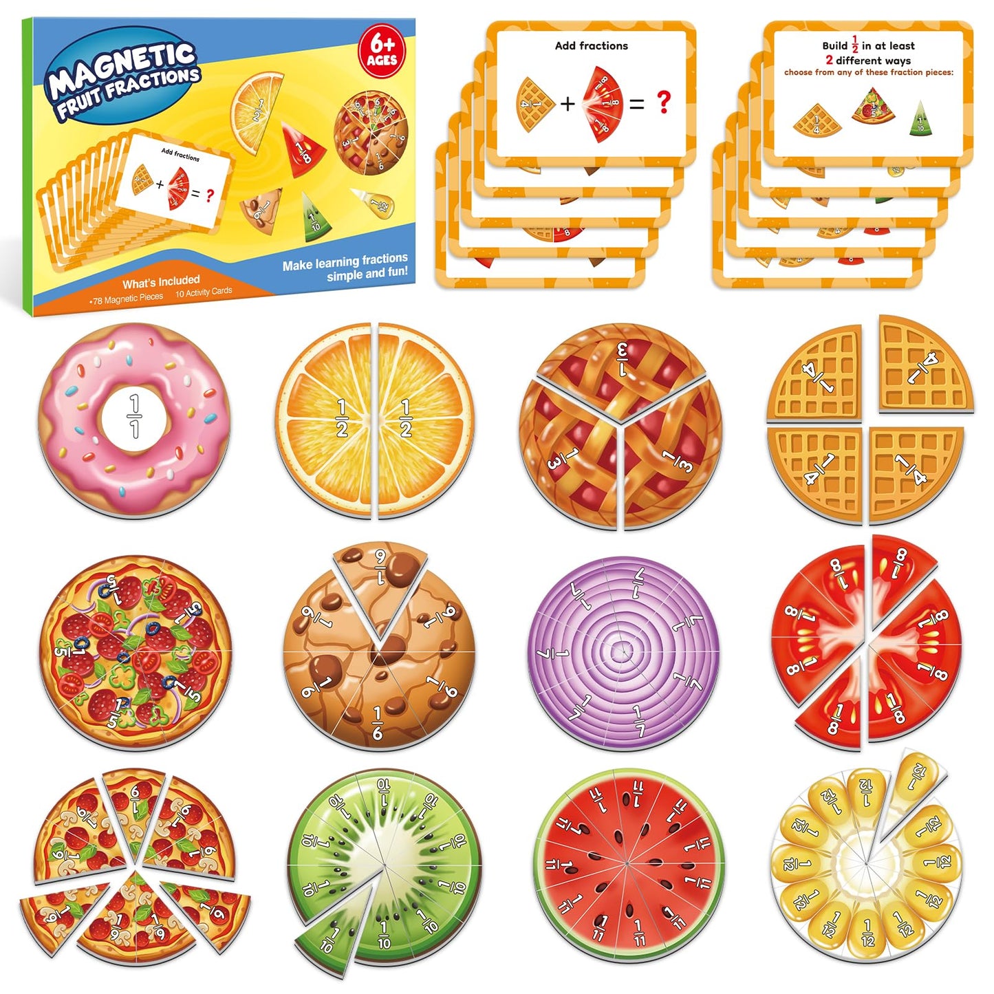 Aizweb Magnetic Fraction Tiles & Circles Set,Bars,Magnetic Fraction Educational Puzzle,Montessori Math Manipulatives,Fraction Learning Games for Elementary Classroom Homeschool Supplies