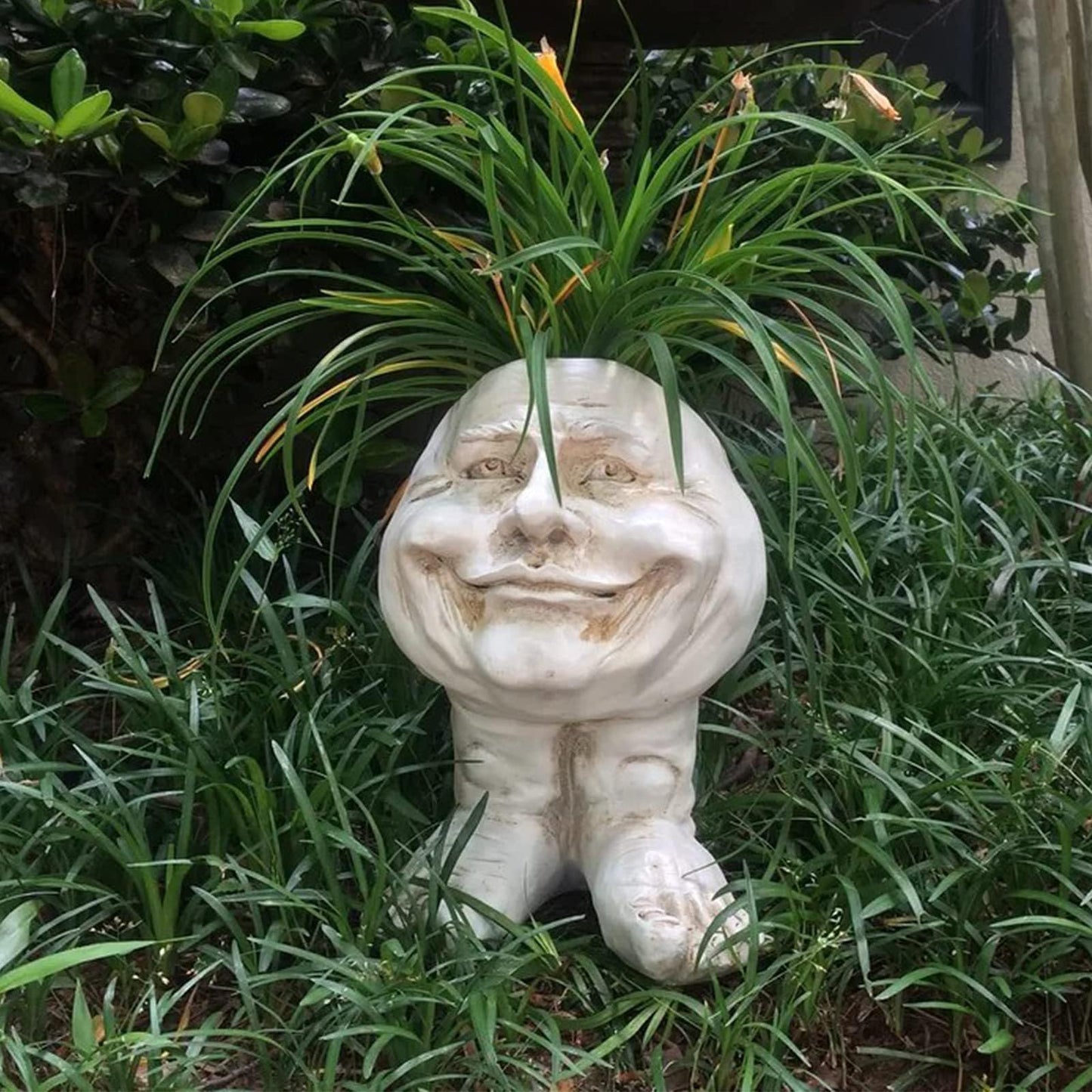 Sheremart Whimsical Face Planter - 6inch Funny Wizard Head Sculpted Pot (Antique White Resin), Unique Succulent Planter for Indoor/Outdoor Garden Decor (6#)