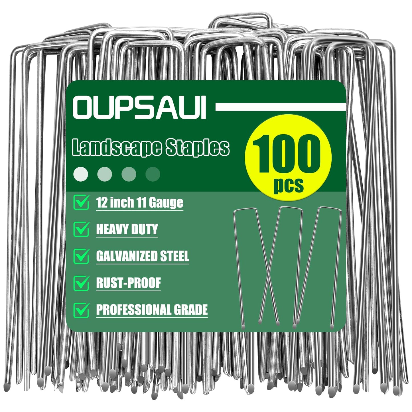 12 Inch Galvanized Landscape Staples Stakes, 25/50/100/200pcs Garden Metal Stakes for Weed Barrier Fabric, Fence Stakes, Tent Stakes, Christmas Decorations (100pcs)