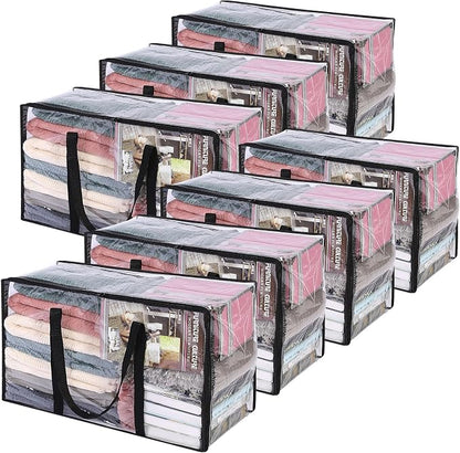 Vieshful 7 Pack Clear Comforter Storage Bag, 60L Clothes Storage Bag with Zipper Closet Organizer, Plastic Storage Containers Moving bags for Comforter, Blanket, Bedding, Duvet, Toys