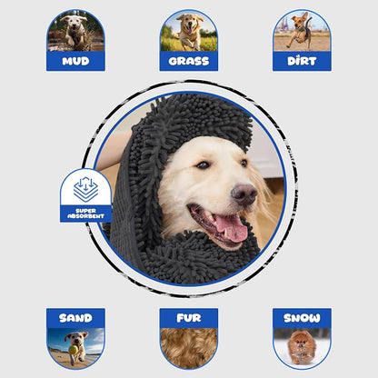 Dog Towel Microfiber, Black | Super Absorbent, Fast Dry, Hand Pockets, Large & Small Dogs, Machine Washable