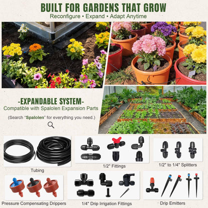 Push-to-Connect Drip Irrigation System Kit, Complete Premium Garden Watering System with 50FT 1/2" Mainline, Leak-Resistant Quick Connect Fittings, Adjustable Drip Emitters for Raised Beds, Greenhouse