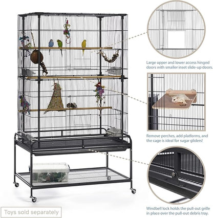 Prevue Pet Products Playtop Flight Bird Cage with Stand - F085, Black