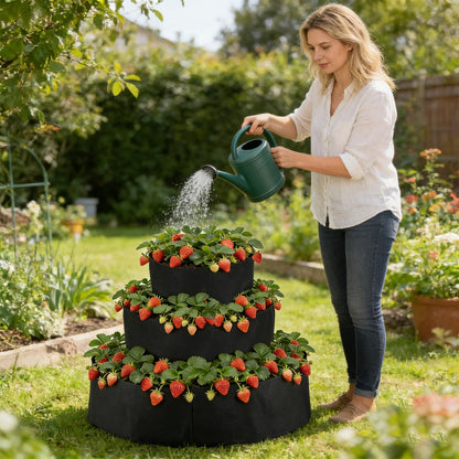 BOUTICOL 3 Tiered Fabric Strawberry Planter 48 36 24 inch Strawberry Tower Planter Stackable Planters Strawberry Grow Kit