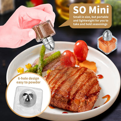 12 Pcs 0.5 oz Cube Shape Small Salt and Pepper Shakers with Tone Tops Clear Mini Glass Seasoning Jars Spice Salt Shakers with Funnel for Wedding Party Restaurant Home Kitchen (12, Silver)