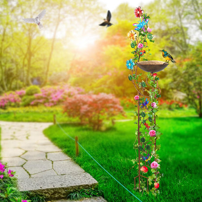 YADOOLIFE 57” Bird Bath with Garden Trellis for Climbing Plants Outdoor, Small Decorative Trellises Metal Birdbath Bird Baths, 1 Piece (Dragonfly)