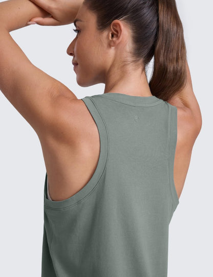CRZ YOGA Cotton-Blend Workout Racerback Tank for Women Athletic High Neck Breathable Tops Casual Basic Sleeveless Shirts Grey Sage Medium