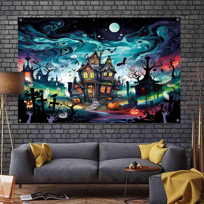 LDWLYW Halloween Cemetery Backdrop Horror Halloween Party Decorations Scary Haunted House Graveyard Wall Banner Photography Background Indoor Outdoor Photo Booth Props for Kids 7x5 ft