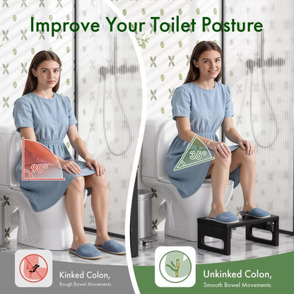 Bathway Squatting Potty Stool, Foldable Toilet Stool Squat for Adult, Bamboo Poop Stool, Foot Step Stools, Anti-Slip Pooping Stools for Bathroom, Black, 7''