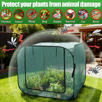 RGQSUN 1Pcs 47 x 47 x 43in Pop-up Garden Mesh Plant Cover,Large Pest Guard Cover,Plant Gardening Net Cover with Zip and Stakes for Protecting Vegetable Fruits Plant from Birds Insects