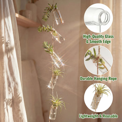 Ferrochef 40 Pcs Hanging Plant Propagation Jars Mini Glass Hanging Planters Glass Hydroponic Plant Cutting Bottles with Rope Window Wall Planter for Indoor Plants Home Decor