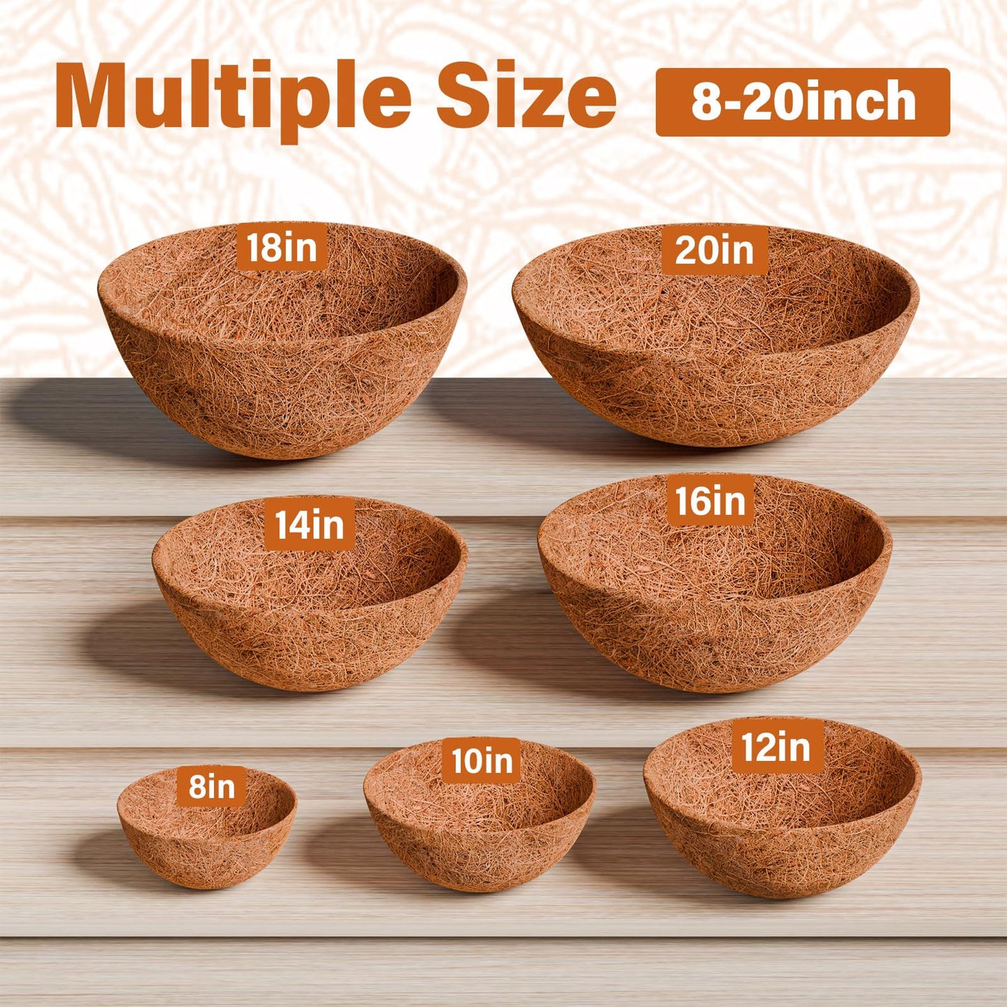Halatool 4 Pack 12 Inch Coco Liners Natural Coconut Liners for Planters Round Coco Coir Hanging Basket Liner for Flowers Vegetables