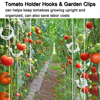 Hidbot Tomato Support Hooks with String,10 Pack Tomato Trellis Roller Hooks with 49.2FT String for Plant,Greenhouse Tomato Flower Vine Twine Crop Trellis Kit Tomato Plant Roller Hook