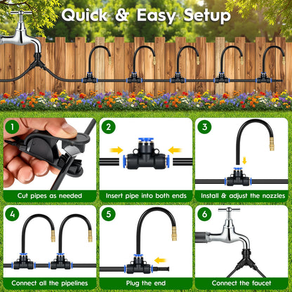 100Ft 360° Adjustable Drip Irrigation System Kit, 1/4 Inch PE Tubing with 20 Bendable Nozzles, Automatic Garden Watering System for Greenhouse, Lawn, Raised Bed, Flower Bed
