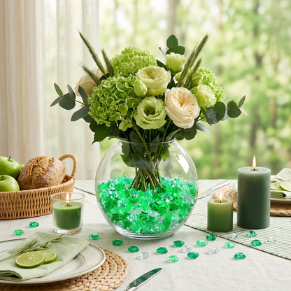 LAIDANLA 500PCS Mix Green Acrylic Star Gems Vase Fillers, Decorative Fake Crystals Gems for Centerpieces Table Scatter Wedding Decor Party Decorations DIY Crafts Home Decor