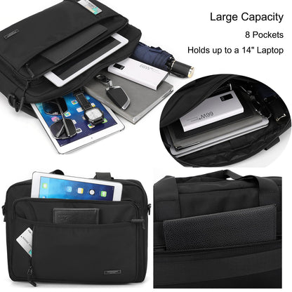 natyrlpog Laptop Bag 14 Inch Briefcase for Men Women Waterproof Nylon Lightweight, Shoulder Messenger Handbag for Business Office Work Travel College Black