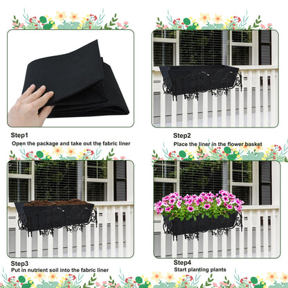 4PCS 30Inch Rectangle Window Box Liner Felt Planter Basket Liner Insert Black Plant Container Liners Non Woven Fabric Liner for Garden Fence Wall Railing Hanging Flower Pot - Avoid Bird Nesting