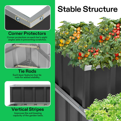 VIVOSUN 3-Tier Metal Raised Garden Bed, 46" x 46" x 24" Galvanized Steel Metal Outdoor Planter Box with Gloves and Scissors to Grow Flowers, Vegetables and Herbs for Outdoor Gardening, Dark Gray