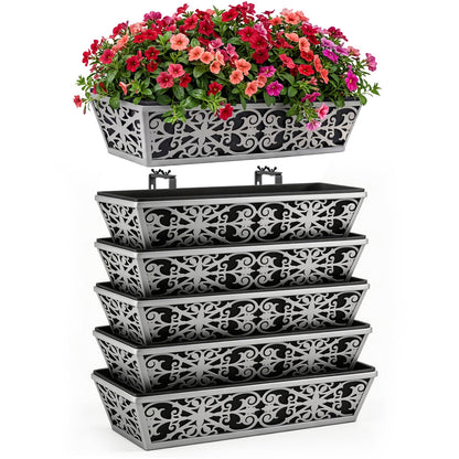 6 Pack 24 Inch Window Boxes Planter for Outdoor Plants Deck Railing Planters Box with Adjustable Brackets for Porch Fence Balcony Hanging Flower Baskets with Non-Woven Fabric Liner for Garden Decor