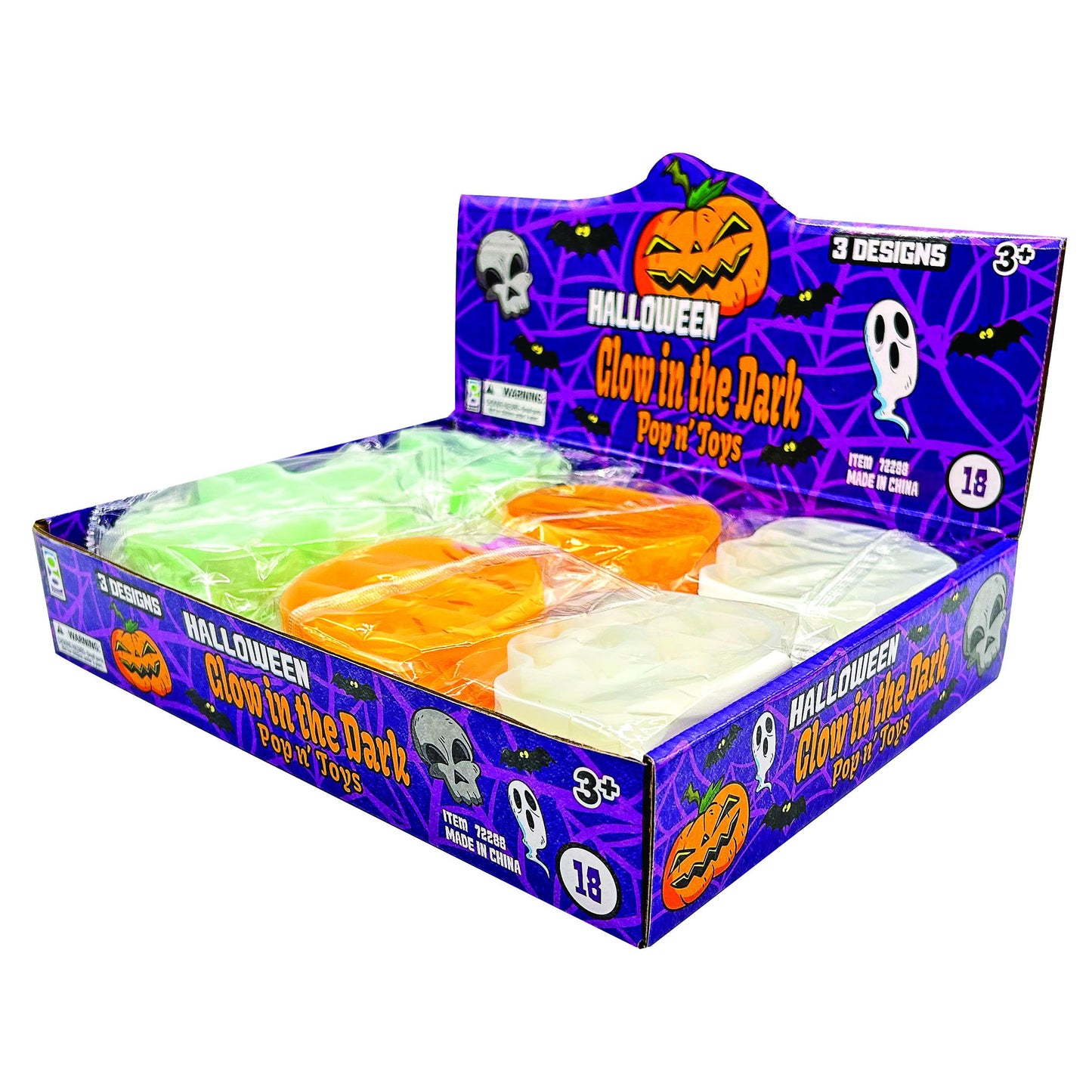 Raymond Geddes Glow-in-The-Dark Halloween Pop 'N' Toys (18 Pack) Sensory Toddler Popper for Relaxing - Fun Halloween Bulk