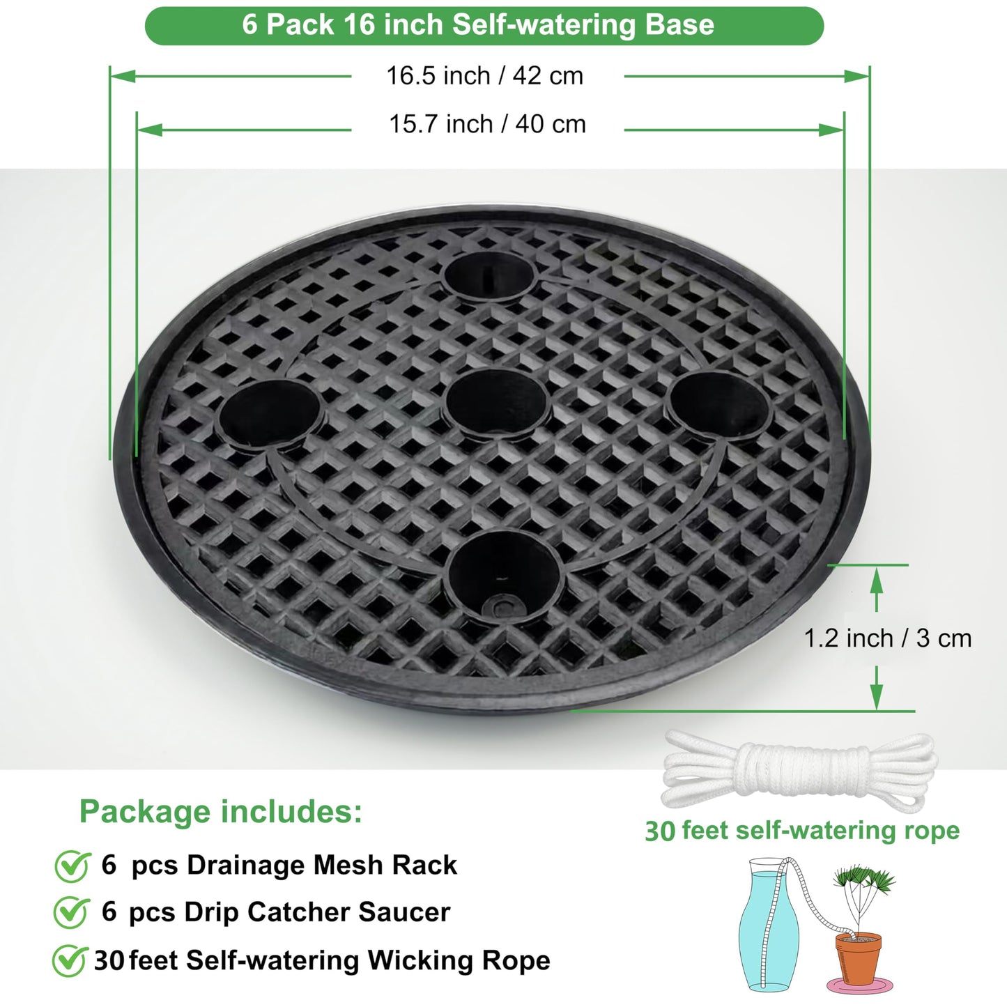 6 Pack 16 inch Self Watering Base for Fabric Grow Bag, Self-watering Plastic Elevated Plant Saucer Stand, Automatic Watering Tray for Non-woven Planter Flower Pot Growth Tent Greenhouse Indoor Outdoor