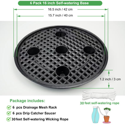 6 Pack 16 inch Self Watering Base for Fabric Grow Bag, Self-watering Plastic Elevated Plant Saucer Stand, Automatic Watering Tray for Non-woven Planter Flower Pot Growth Tent Greenhouse Indoor Outdoor